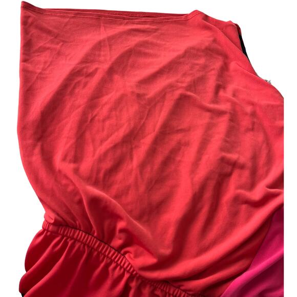 ENFOCUS STUDIO MIDI BLOUSON DRESS, WOMENS, 8, NAVY BLUE ORANGE PINK, TIE WAIST - Picture 6 of 8